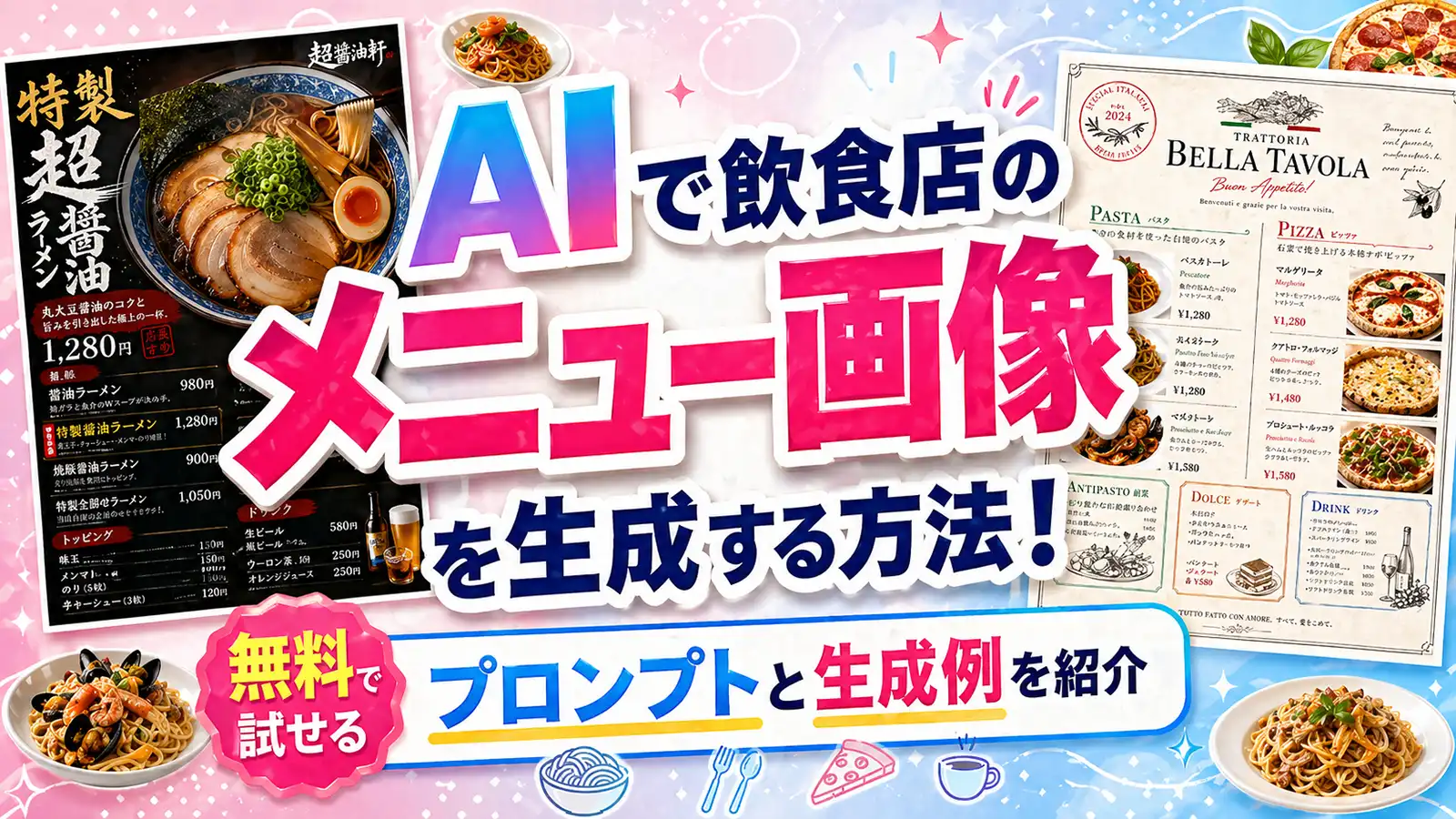 AIで飲食店のメニュー画像を生成する方法！無料で試せるプロンプトとサンプルを紹介