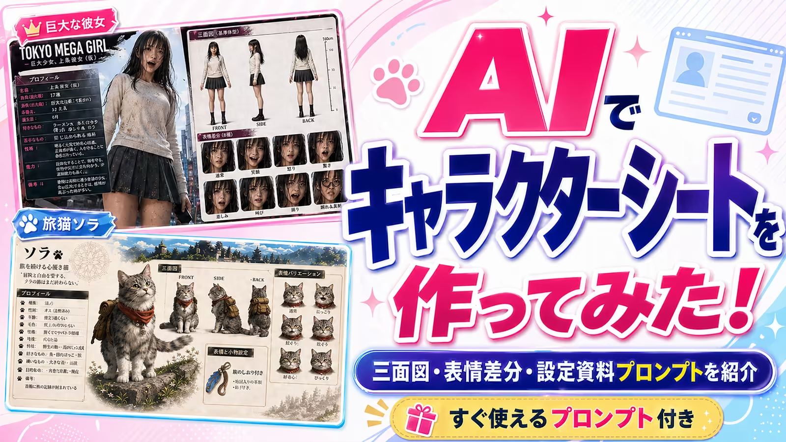 AIでキャラクターシートを作ってみた！三面図・表情差分・設定資料プロンプトを紹介